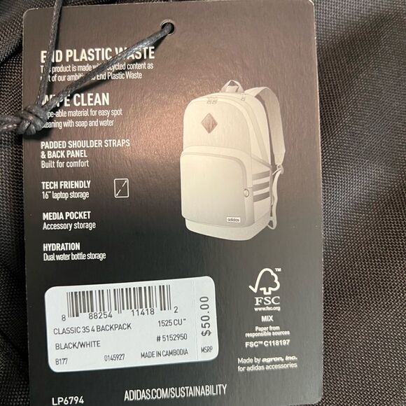 Adidas Classic 3-Stripes 5 Backpack and Santiago 3 Lunch Bag Set - Picture 3 of 9